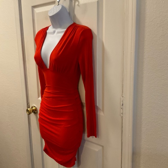 chinese dress ladies SHEIN Solid Color Asymmetric Neck Long Sleeve Bow Decor Dress  TRENDYEG